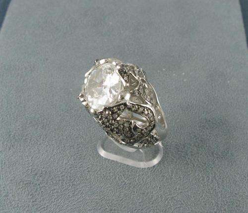 Big Vintage 925 Silver Cluster Ring with Crystals