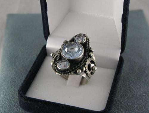 Unusual Hand made Vintage 925 Silver Ring with Big Natural Aquamarines