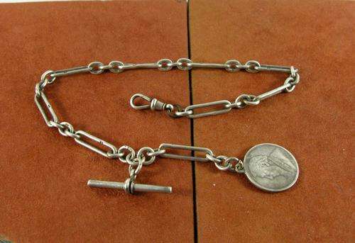 RARE Collectable Unusual Design Antique Fob Sterling Silver Chain. Fully Hallmarked. Fully Original!
