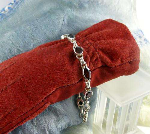 Old Vintage Sterling Silver Tennis Bracelet with Garnet Stones. Hand Made.