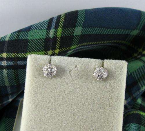SALE! Pretty 925 Sterling Silver Cluster Stud Earrings with Crystals. As new!