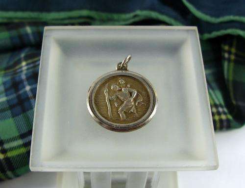 Old Vintage Sterling Silver Saint Christopher Pendant.