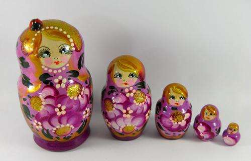 Traditional Russian Doll "Matryoshka"/ Babushka with Ladybird set of 5. Hand made in Russia