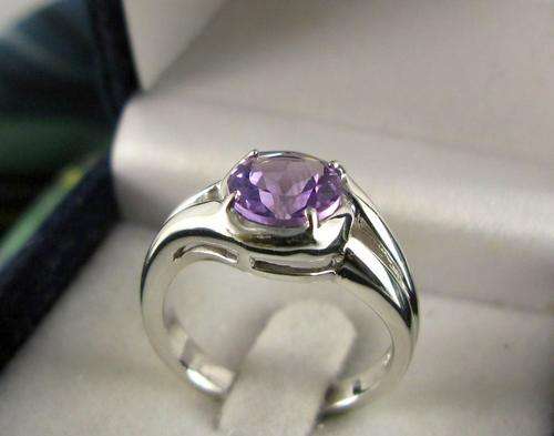 Vintage 925 Sterling Silver Solitaire Ring with Big Amethyst CZ. Revamped as new!