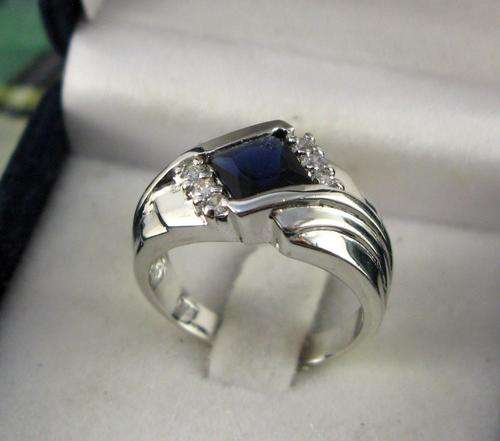 Stylish Vintage 925 Silver Cluster Ring with Sapphire & Crystals. Hand made.