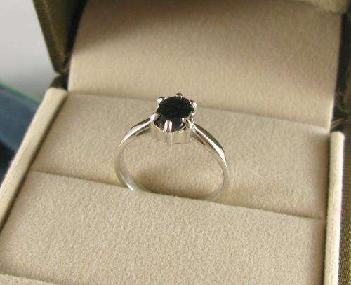Classic Vintage 925 Sterling Silver Ring with Natural Black Sapphire. Hand Made.