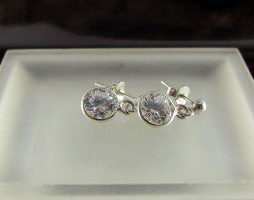 SALE! Unusual Vintage Sterling Silver Drop Earrings with Crystal Stones.