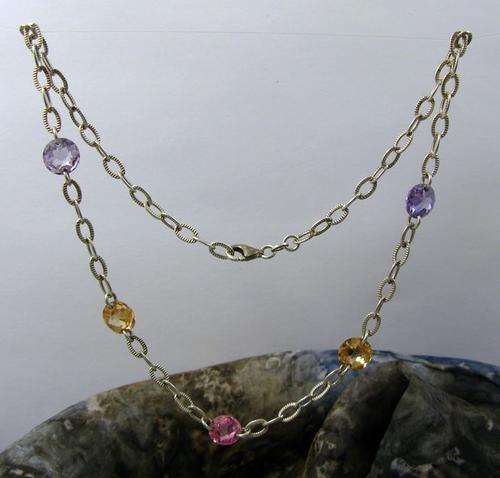 SALE! Beautiful Chunky Vintage 925 Silver Anchor Chain Necklace: Colourful Crystals Made in Italy