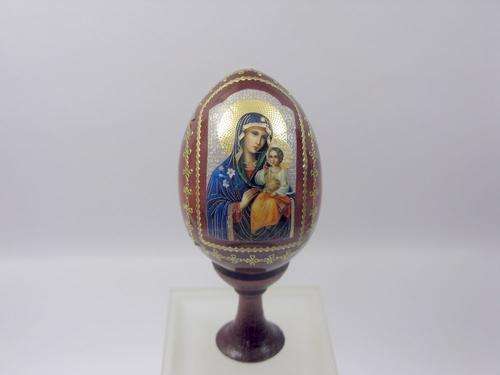 Traditional Russian Faberge Style EASTER Egg with Icon of Mother Mary with Child Jesus.