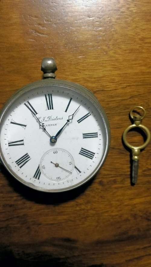 G.J Dieters Kampen pocket watch with key