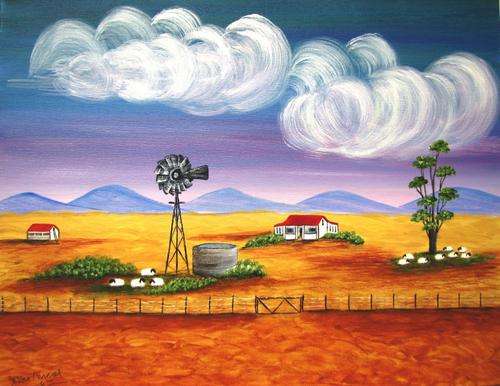 60cm x 40cm NUMBERED CANVAS PRINT of JESSIE MEIER ORIGINAL : KAROO SHEEP FARM