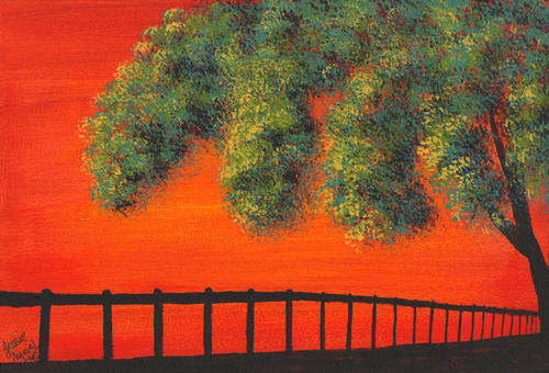 JESSIE MEIER ORIGINAL : FENCE AND TREE