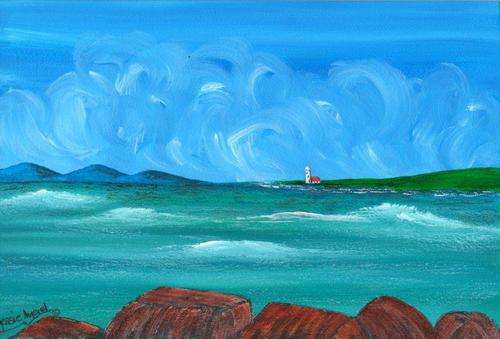 JESSIE MEIER ORIGINAL : LIGHTHOUSE WITH ROCKS