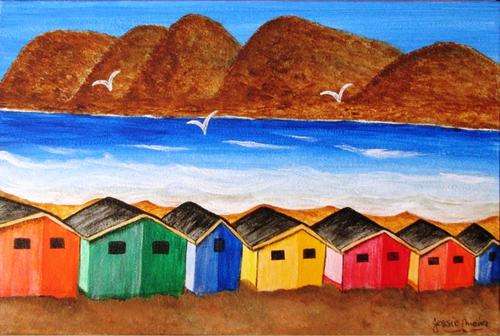 JESSIE MEIER ORIGINAL : BEACH HUTS WESTERN CAPE COAST