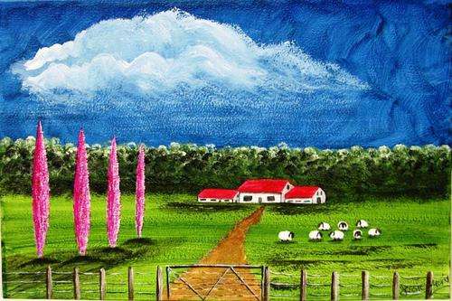 ***** CRAAAZY R1 START *****  JESSIE MEIER ORIGINAL : SHEEPFARM WITH STORM BREWING LANDSCAPE