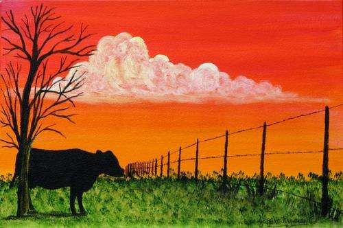 ***** CRAAAZY R1 AUCTION ***** JESSIE MEIER ORIGINAL : COW AT SUNSET