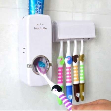 Toothpaste Dispenser with Toothbrush Holder