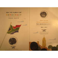 2014 - 20 Years of Democracy R5 & 100 Year Anniversary of Union Buildings R2 TWIN Coin Set - NEW
