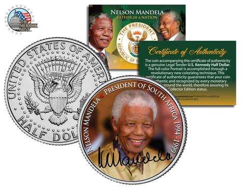 Nelson Mandela Father of a Nation Colourized U.S. Kennedy Half Dollar Coin