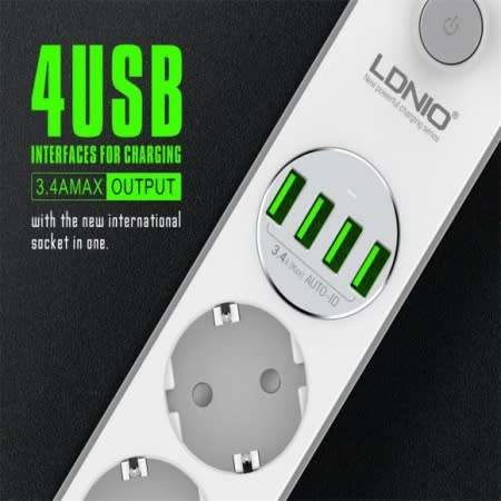 LDNIO 4U Power Extension Cable & Adapter