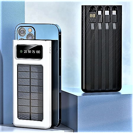 20000mAh Solar Power Bank with built in cables