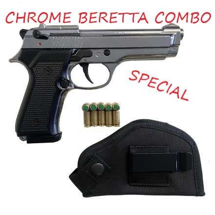 SELF DEFENCE BLANK/PEPPER FIRING PISTOLS/GUNS(BLANK GUNS)*CHROME BERETTA COMBO SPECIAL*LIMITED STOCK