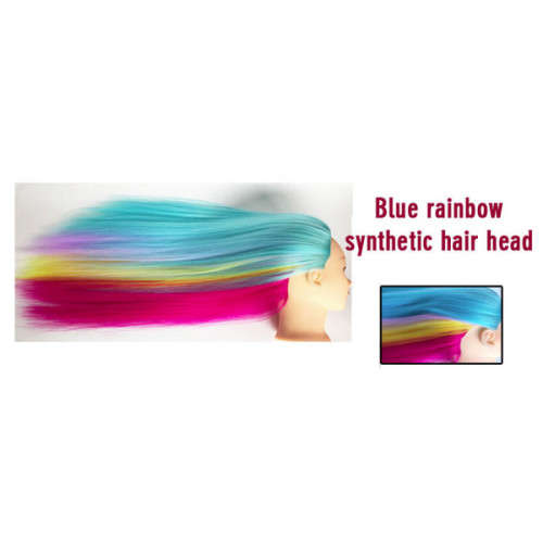 Pastel pink rainbow practice mannequin head, Synthetic heat resistant hair