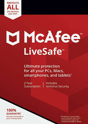 McAfee Livesafe for Mac & Windows - Unlimited Devices 2 Years - SAME DAY DELIVERY