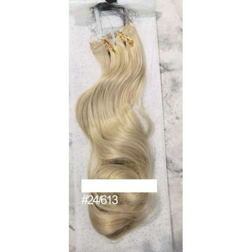 *24H-613*latte blonde mix 55-60cm clip in hair extensions 10pc set- wavy, Synthetic hair