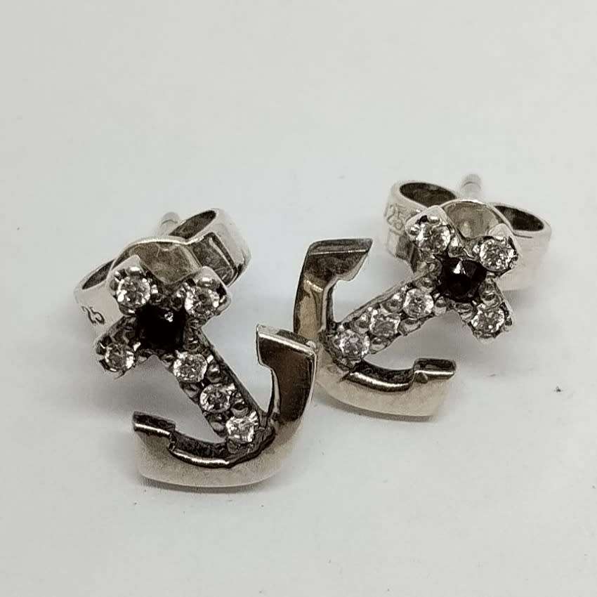 Sterling Silver Anchor Stud Earrings with Box #S0007
