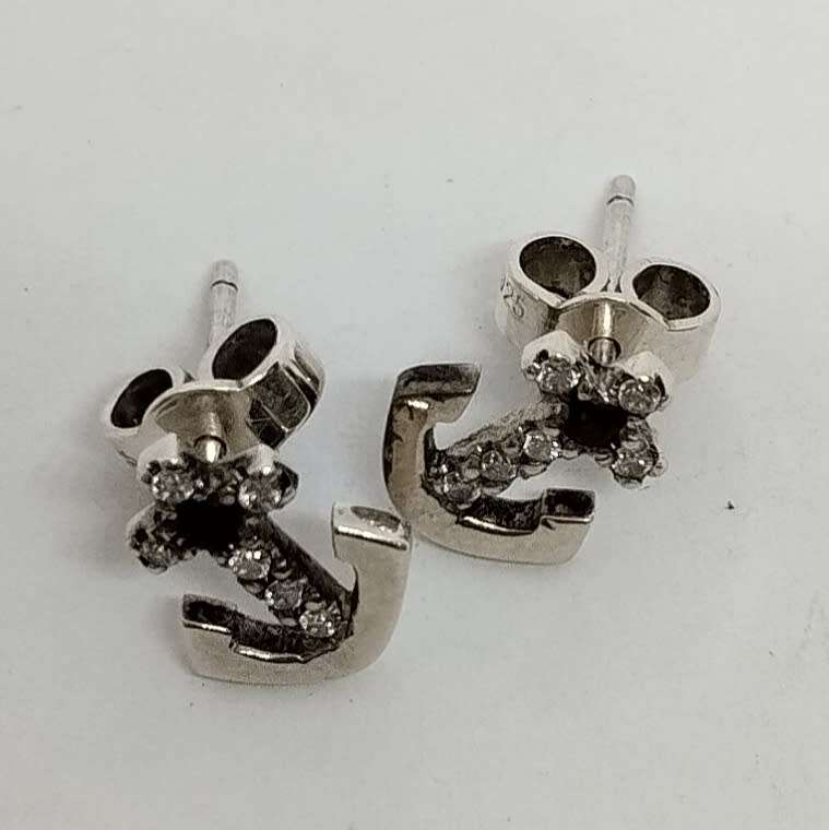 Sterling Silver Anchor Stud Earrings with Box #S0007