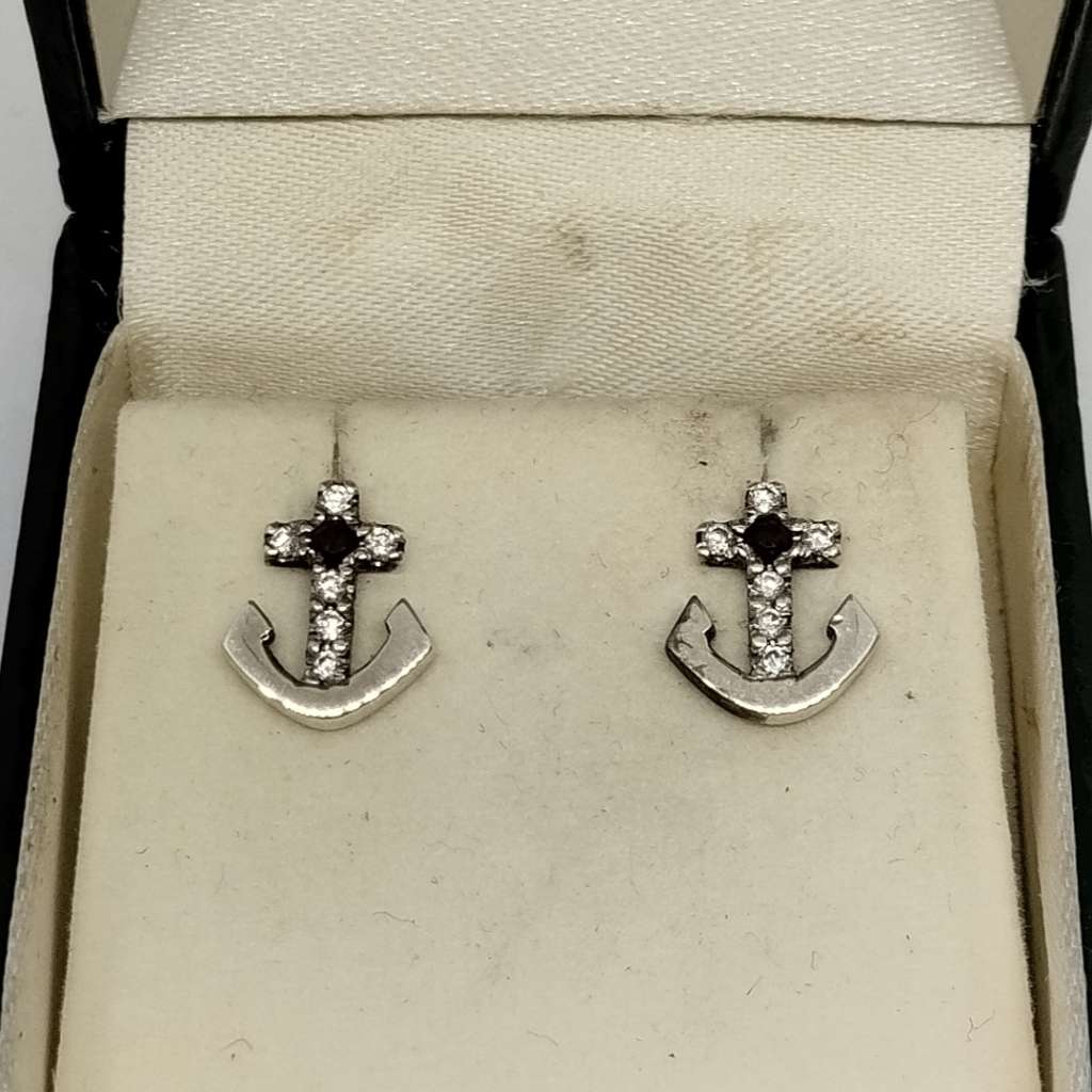 Sterling Silver Anchor Stud Earrings with Box #S0007