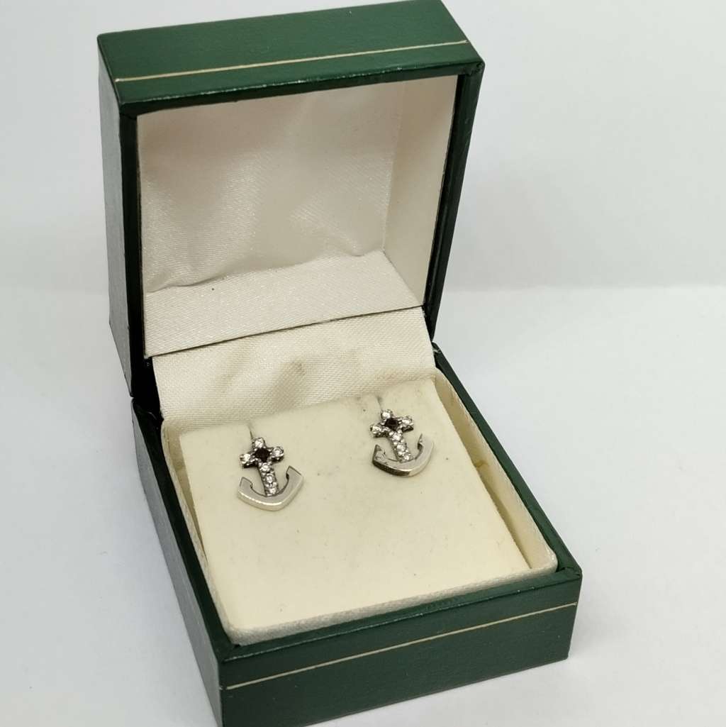 Sterling Silver Anchor Stud Earrings with Box #S0007