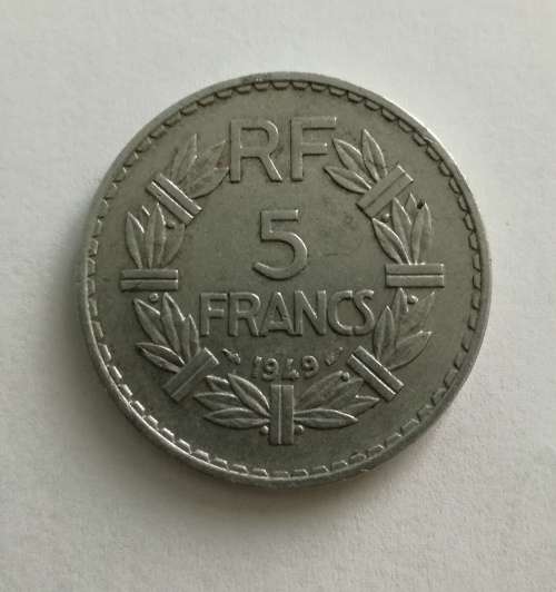 1949 tin 5 francs.  Good condition coin.
