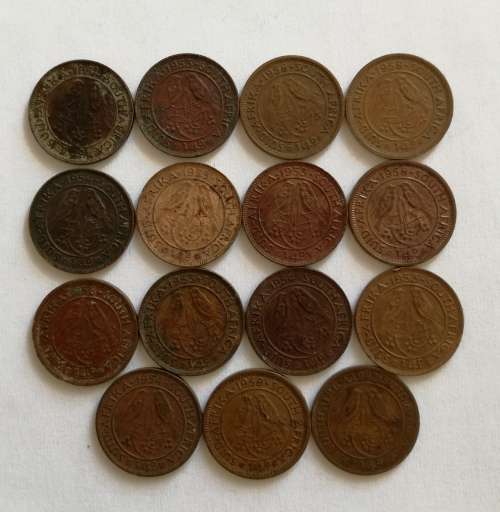 COLLECTION OF 15 SOUTH AFRICA FARTHINGS.  ONE BID TAKES ALL.