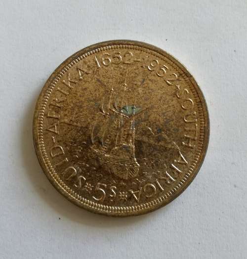 1952 SILVER SOUTH AFRICA 5 SHILLINGS.  GOOD CONDITION.