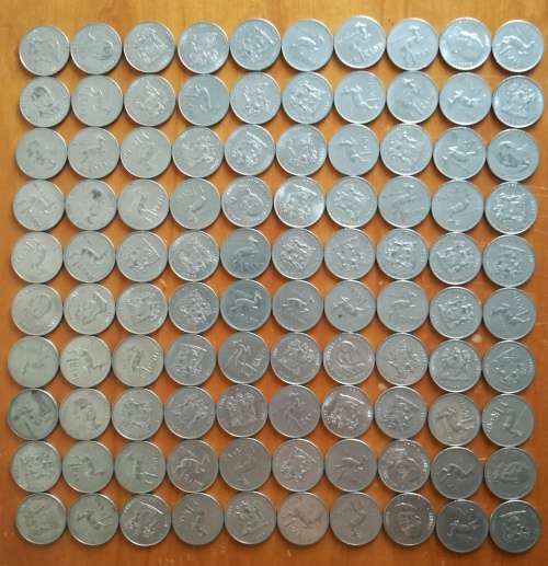 COLLECTION OF 100 NICKEL ONE RANDS.  RANDOM DATES.  ONE BID TAKES ALL.
