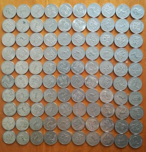 COLLECTION OF 100 NICKEL ONE RANDS.  RANDOM DATES.  ONE BID TAKES ALL.