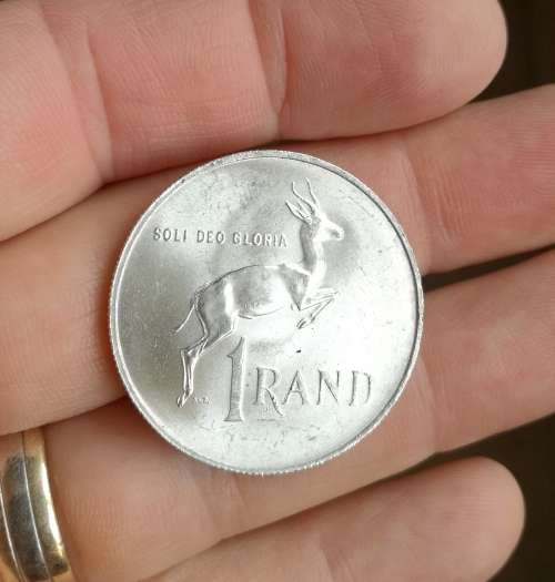 1967 silver South Africa one rand.