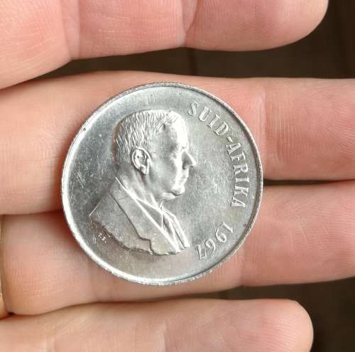 1967 silver South Africa one rand.