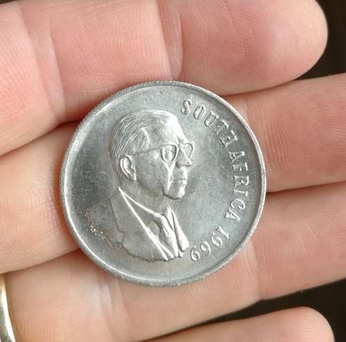1969 silver South Africa one rand.