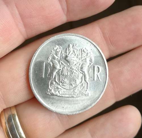 1969 silver South Africa one rand.