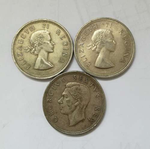 South Africa 1958,56+51 Silver 5 Shillings. Photos are in discription.