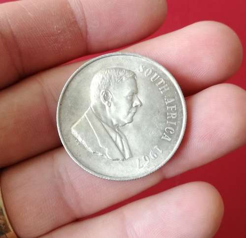 South Africa silver 1967 E one Rand.
