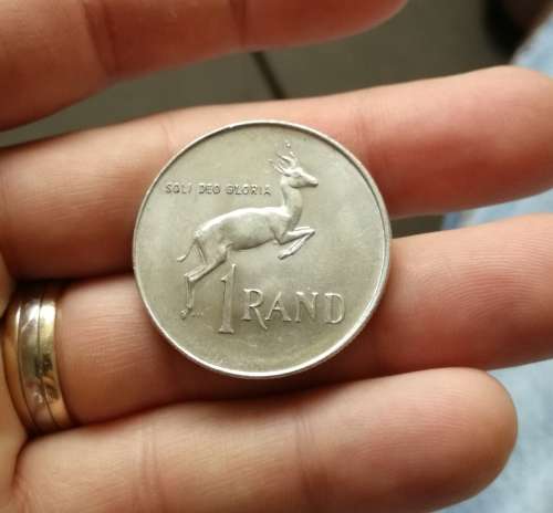 South Africa 1966 English silver one rand.