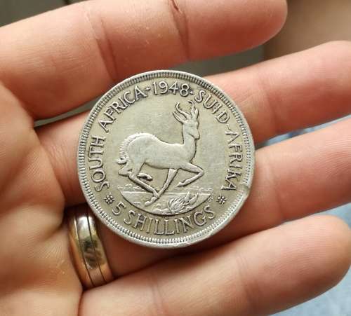 South Africa 1948 silver 5 Shillings.