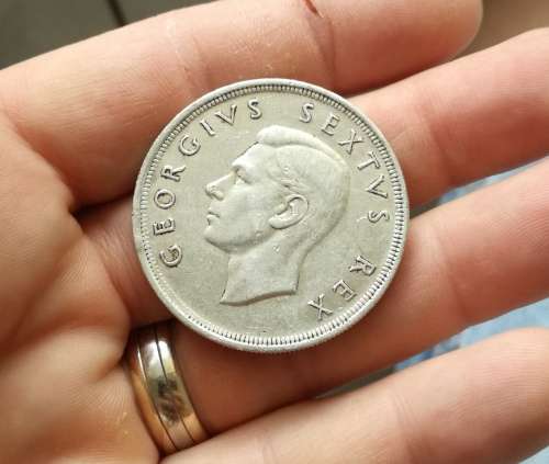 South Africa 1948 silver 5 Shillings.