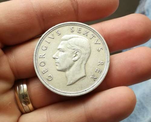 South Africa 1949 silver 5 Shillings.