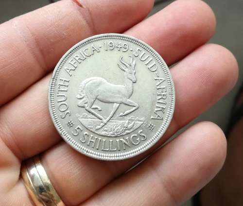 South Africa 1949 silver 5 Shillings.