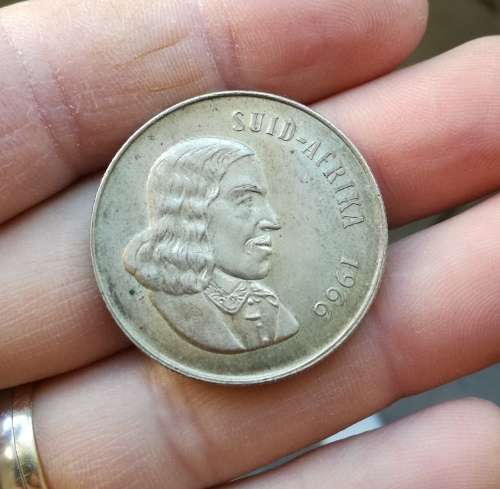 South Africa 1966 Afrikaans silver one rand.